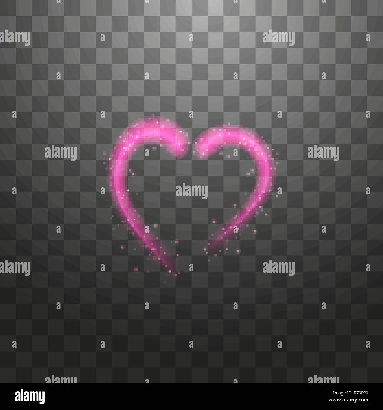 Bright neon heart. Heart sign on dark transparent background. Neon glow effect. Vector Stock Vector