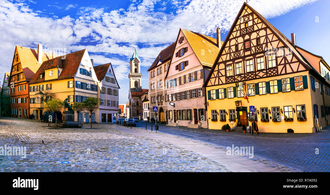 Traditional colorful houses in Dinkelsbuhl village,Bavaria,Germany