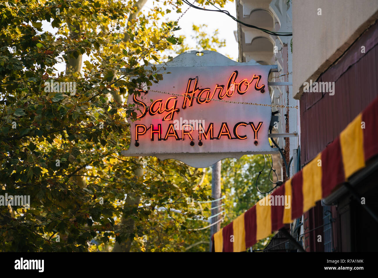Sag Harbor Pharmacy Sign, in Sag Harbor, New York Stock Photo