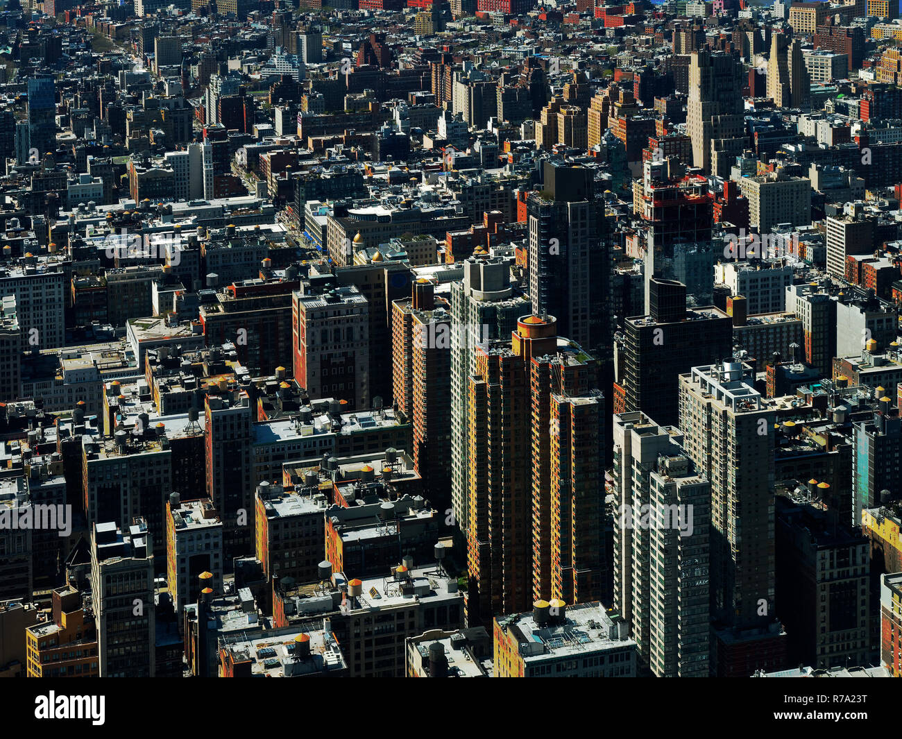 aerial view of buildings of downtown manhattan New York City USA or ...