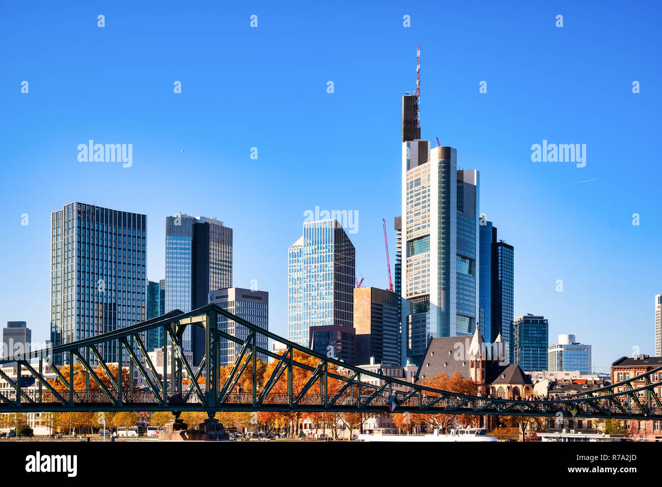 Frankfurt, Skycrapers and bridge of the city's business center Stock Photo