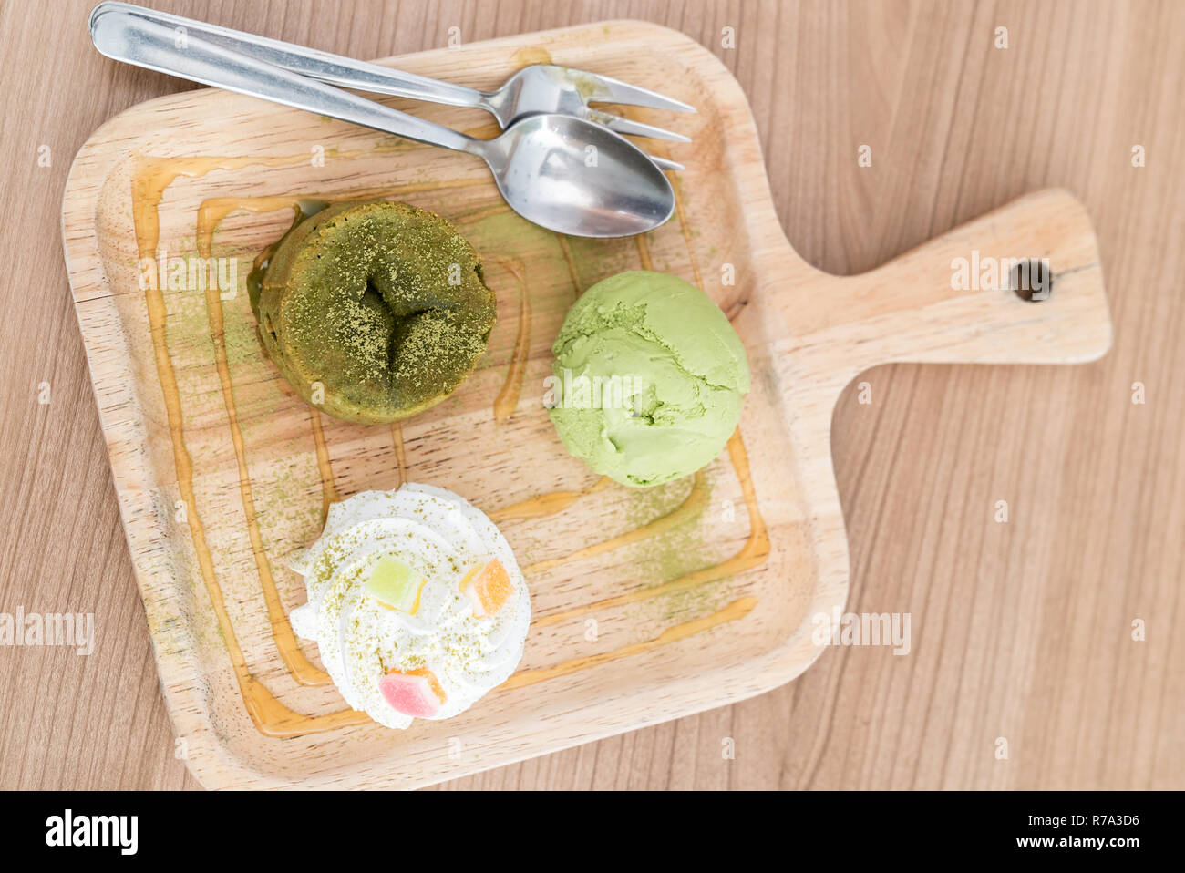 green tea lava cake Stock Photo