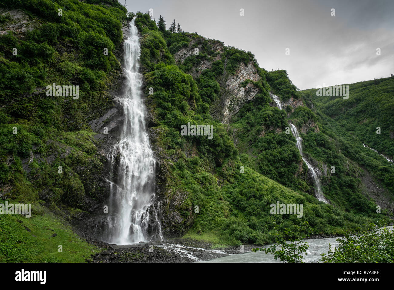 Horse Tail falls under the rain near Valdez, Alaska Stock Photo - Alamy