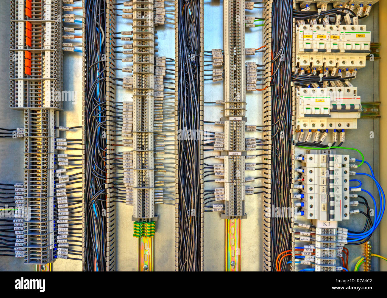 Control panel with terminals and wires inside view Stock Photo - Alamy