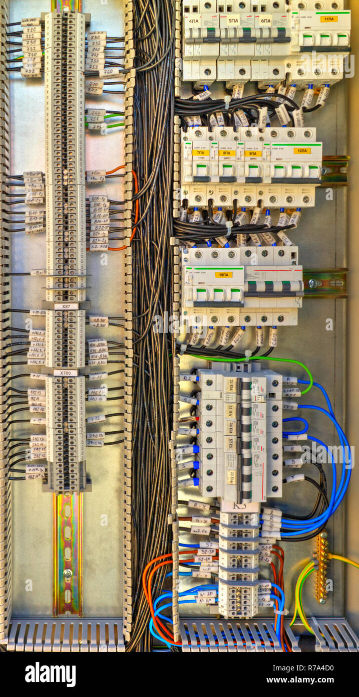Control panel with terminals and wires inside view Stock Photo - Alamy