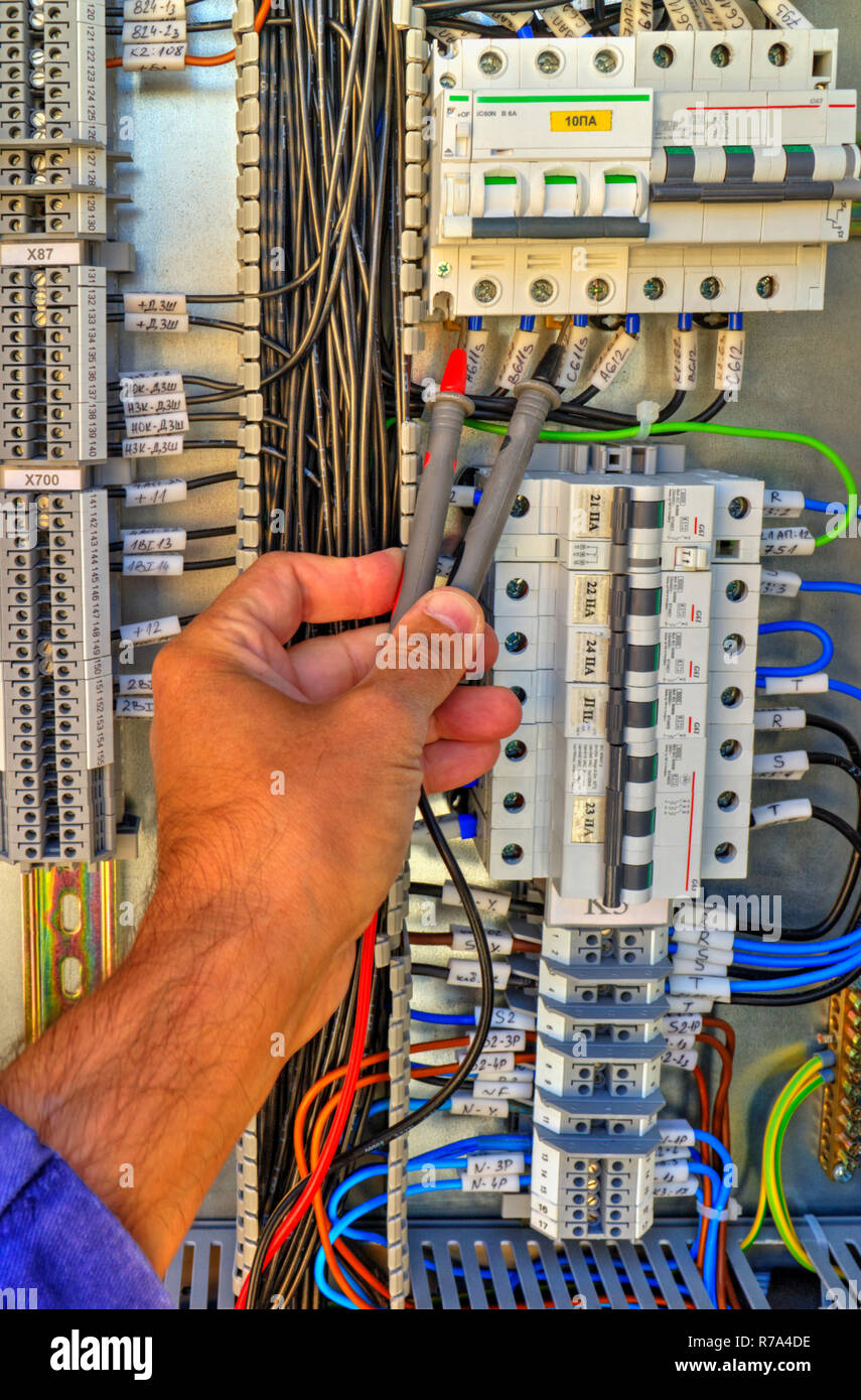 Many Cable Connections in Switchboard. Terminal of Control. Control Panel  with High Voltage Cables and Other Electrical Stuff Stock Image - Image of  electric, installing: 212583681