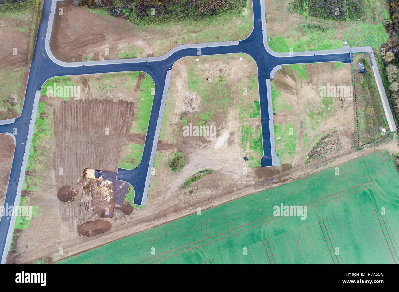 Aerial view of road streets guidelines new development area for real