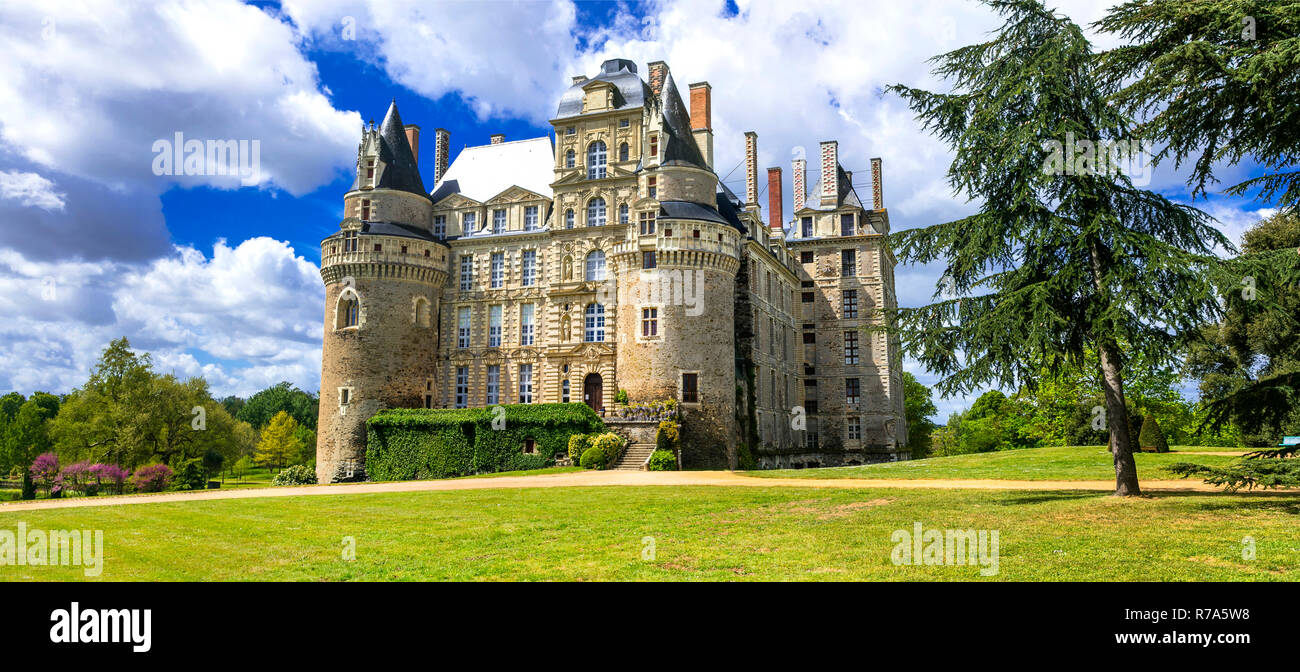 Beautiful Chateau de Brissac,panoramic view,France. Stock Photo