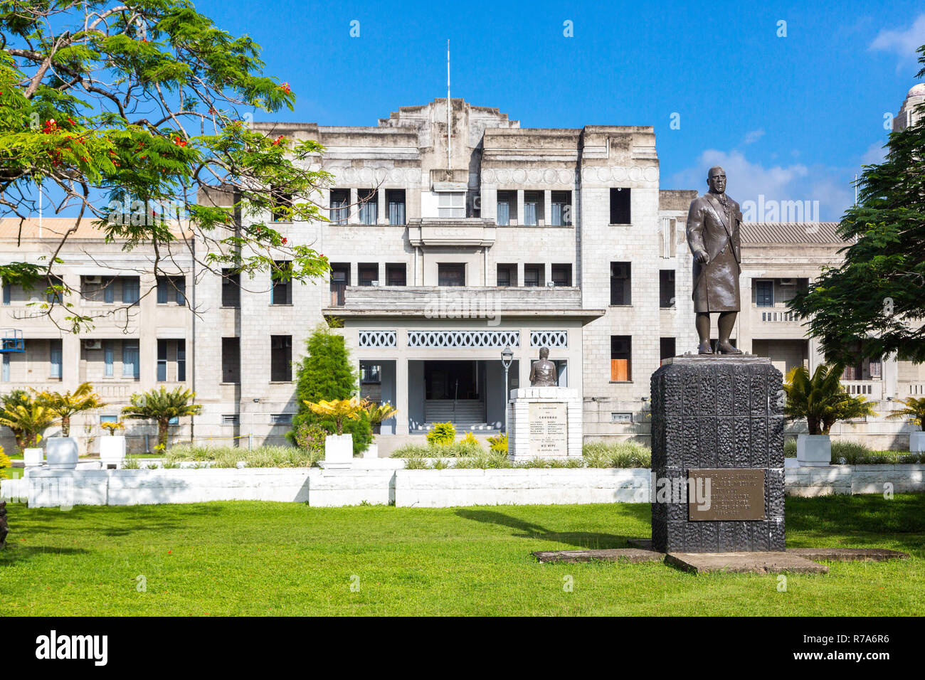 Government Buildings. Executive wing of Fiji Government offices. Prime Minister office. High Court, ministries, Parliament. Melanesia, Oceania Stock Photo