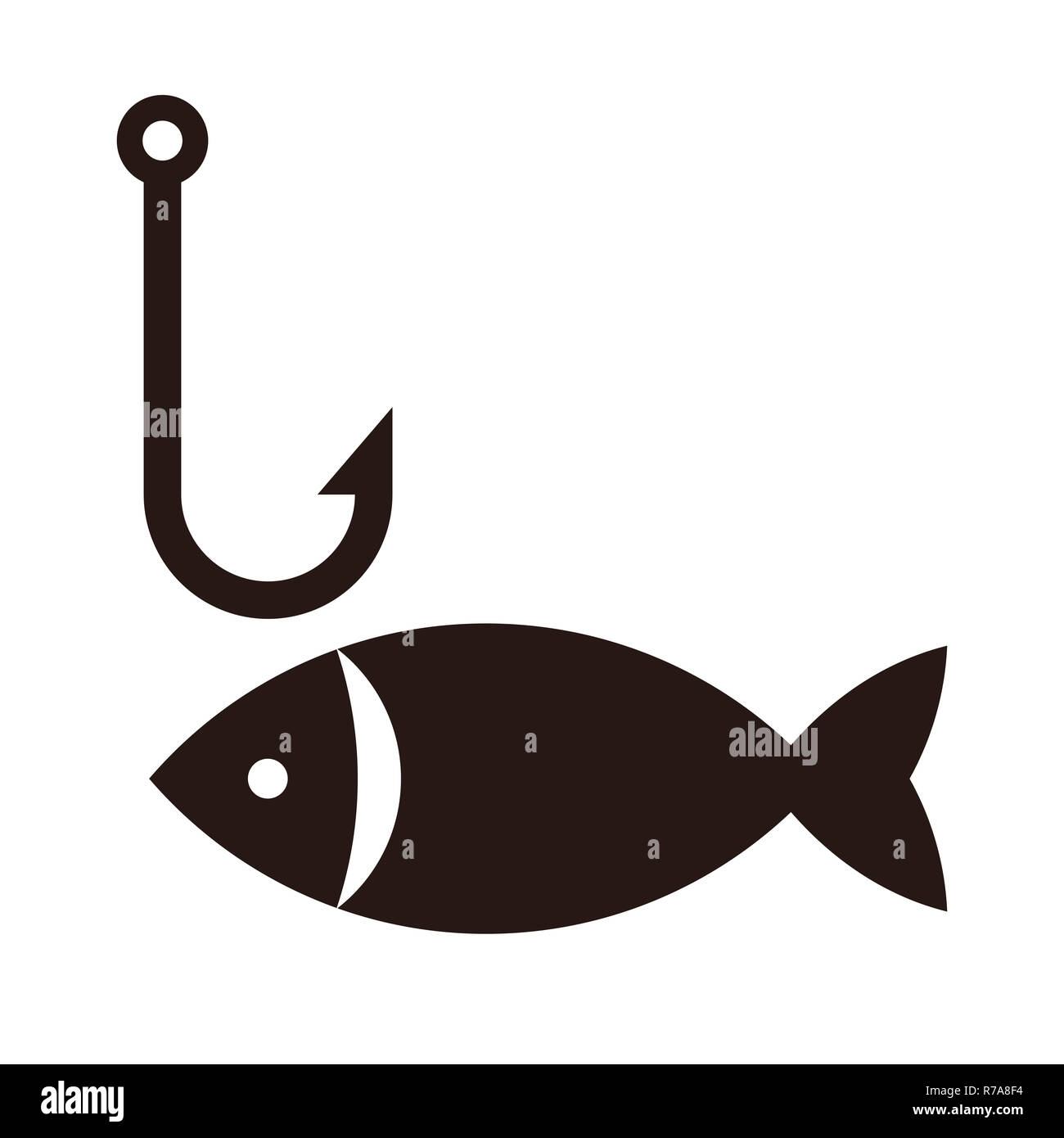 Fishing hook and fish. Fishing symbol isolated on white background Stock  Photo - Alamy