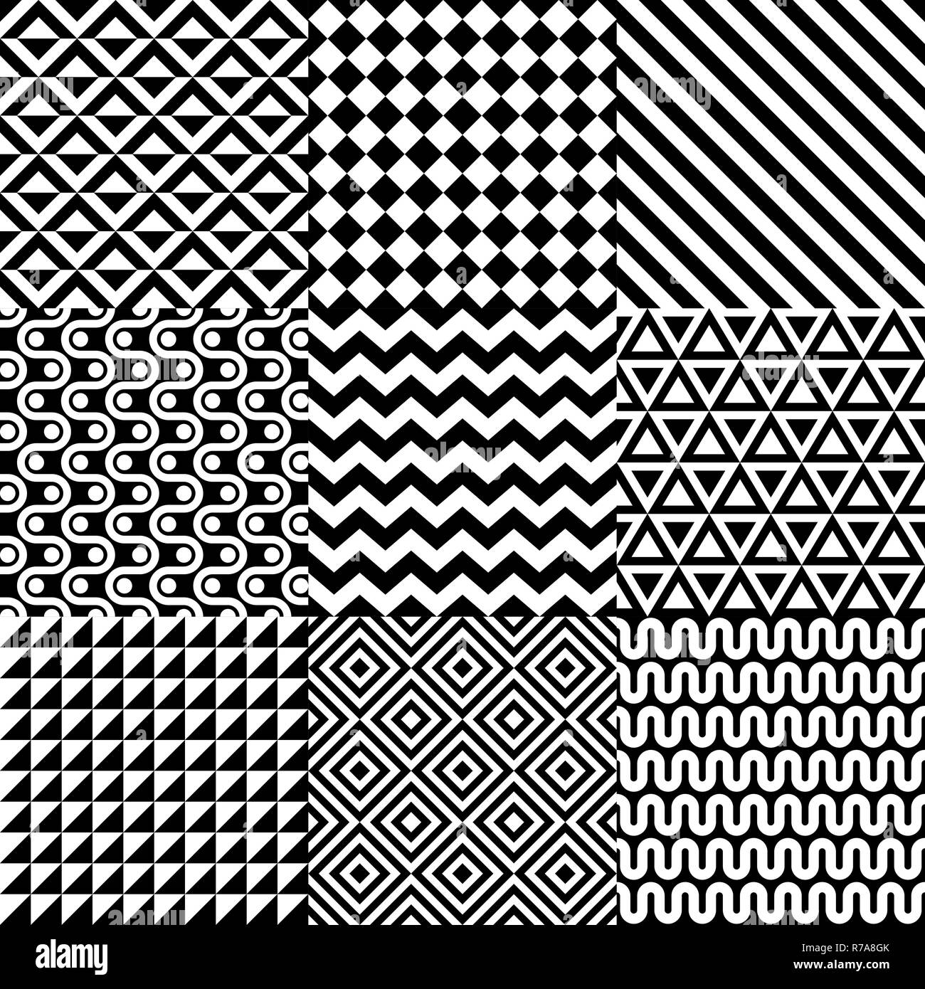Seamless abstract pattern set in black and white Stock Photo - Alamy