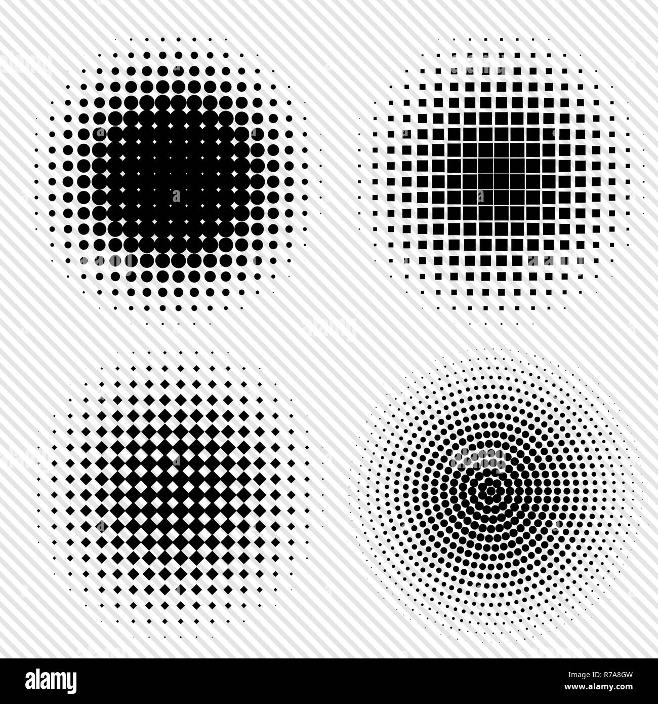 Set of Black Abstract Halftone Circles Logo, vector illustration Stock ...