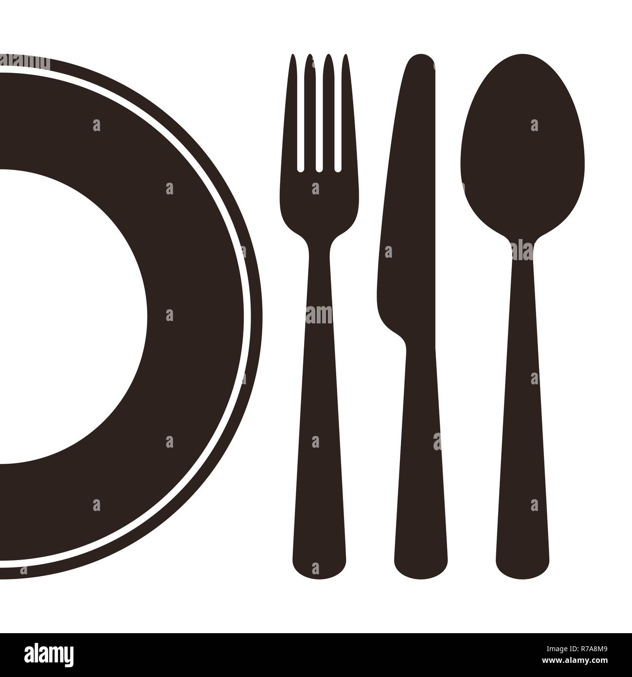 Plate, knife, fork and spoon isolated on white background Stock Photo Alamy