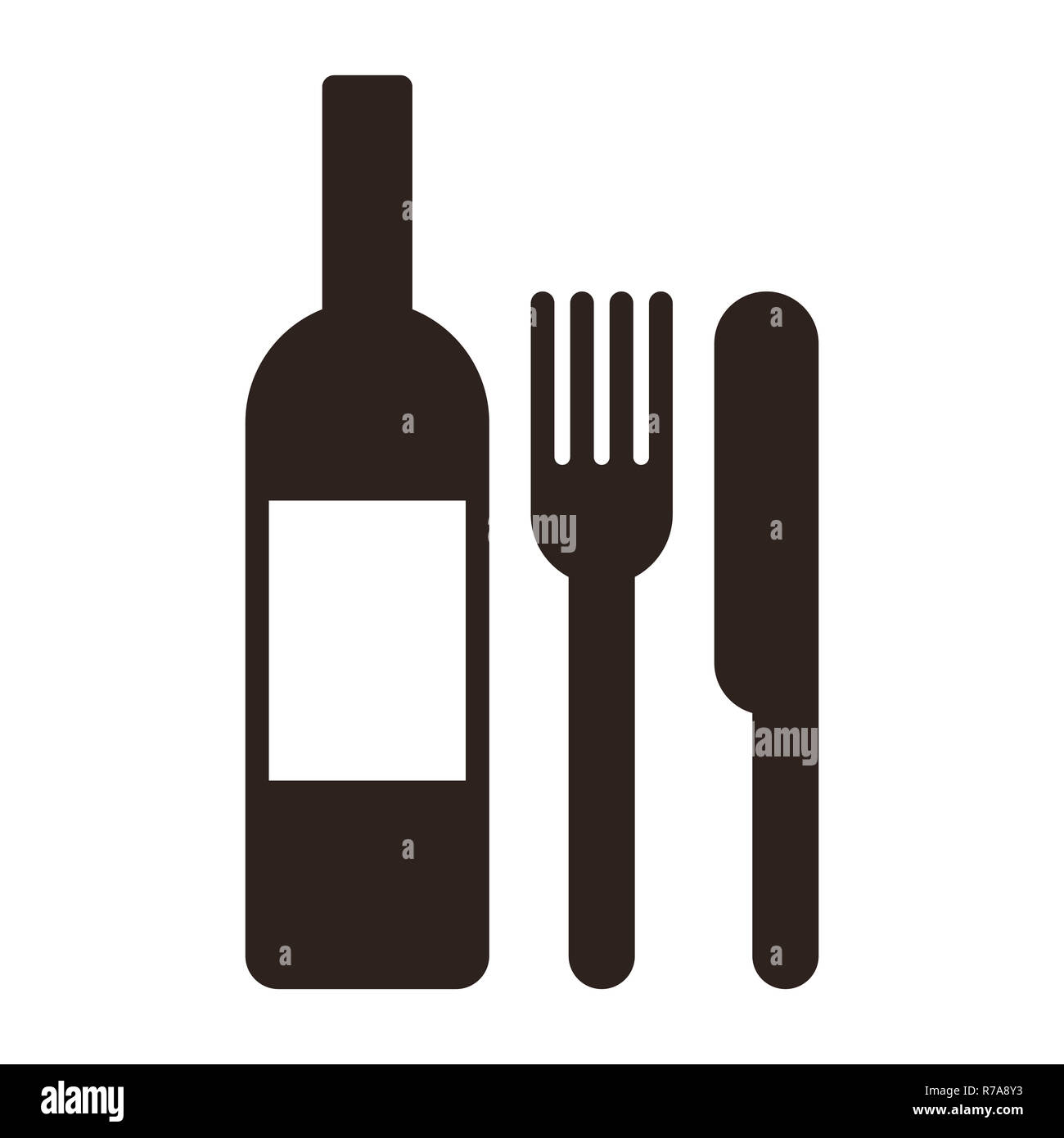 Bottle, knife and fork isolated on white background Stock Photo Alamy