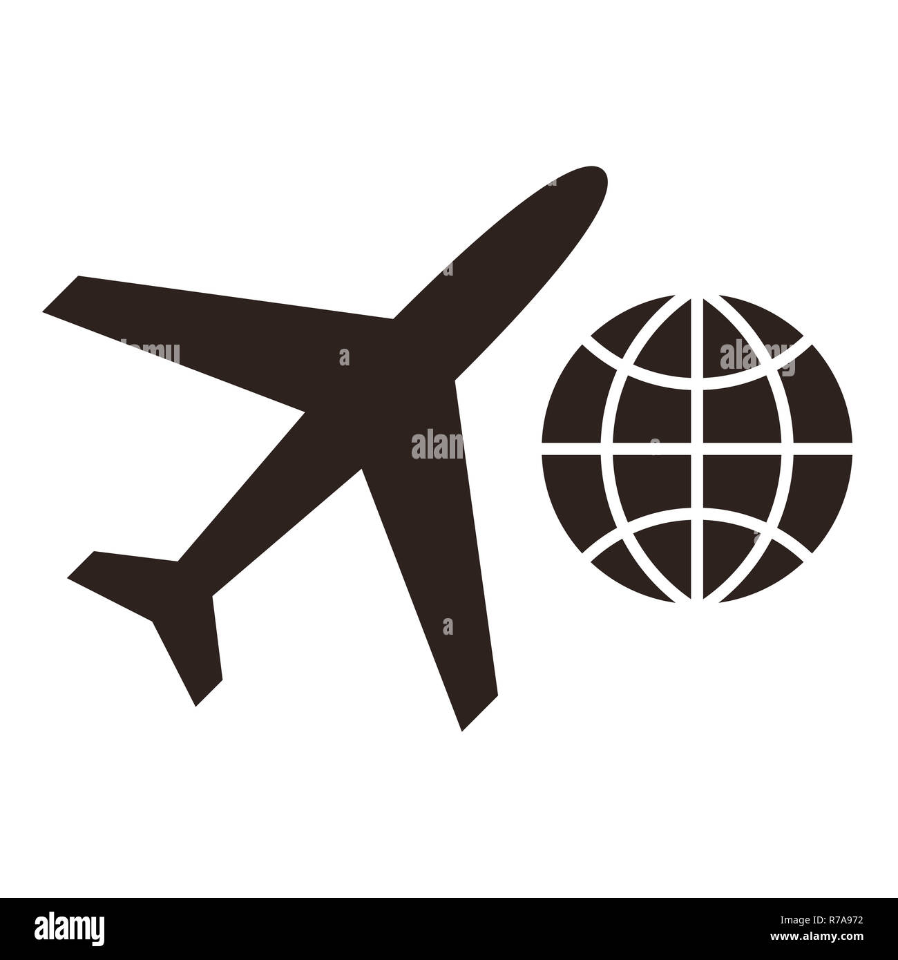 Plane and globe icons isolated on white background Stock Photo - Alamy