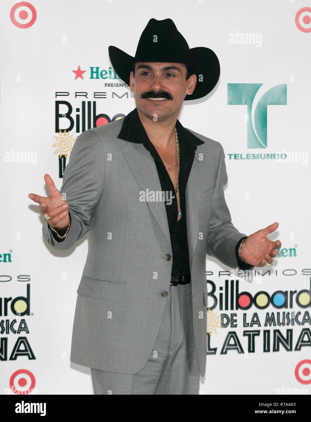 El Chapo de Sinaloa appears backstage at the 2007 Latin Billboard Awards at the BankUnited Center in Coral Gables, Florida on April 26, 2007. Stock Photo