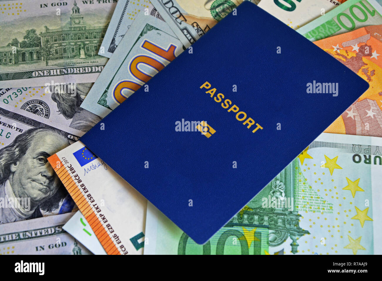 biometric passport is on paper euro bills and dollars. Concept: increase of  salaries, work in Europe, Immigration to work, visa for Europe Stock Photo  - Alamy