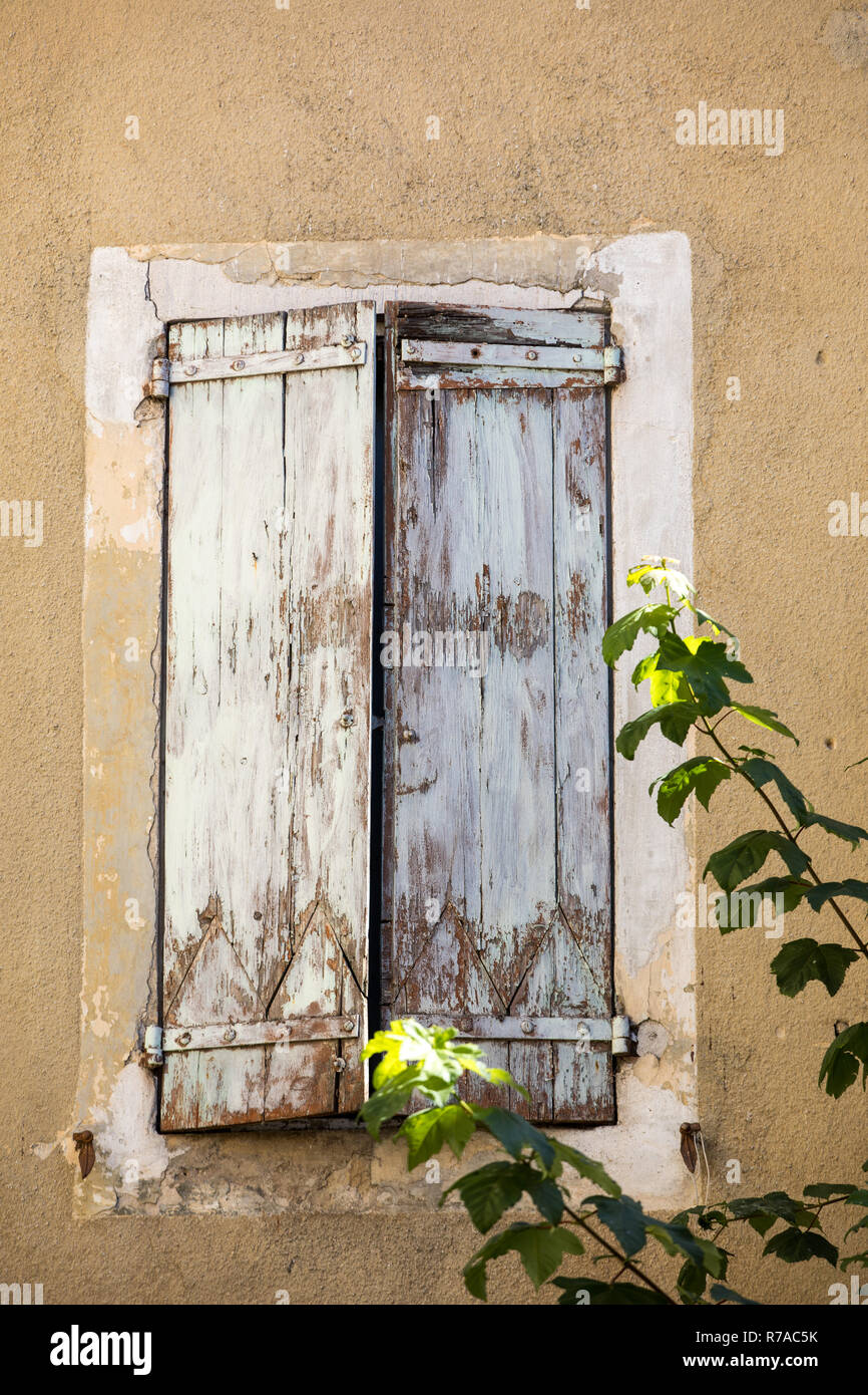 Old stone house with wooden shutters, Provence, France Stock Photo - Alamy