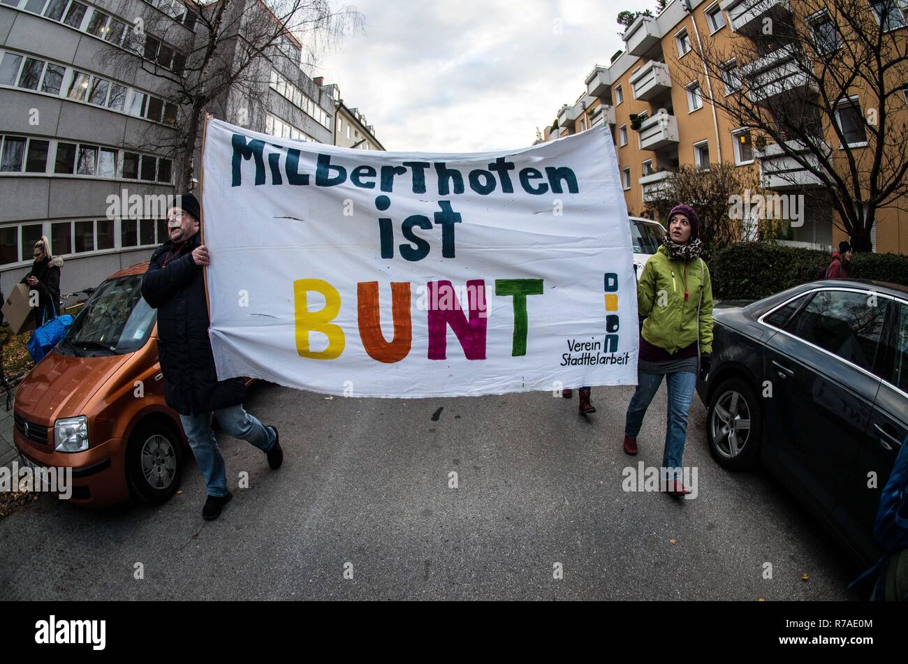 Munich, Bavaria, Germany. 8th December, 2018. Demonstrators from the Milberthofen district of Munich. Pegida Dresden in Munich, the self-proclaimed original Pegida, organized a rally in the city's Milberthofen district in front of the Dankeskirche (Thanks Church) of Munich. Headed by Michael Stuerzenberger, the group rallied against the United Nations Migration Pact. Speaking with Stuerzenberger was Gernot Tege Credit Credit: ZUMA Press, Inc./Alamy Live News Stock Photo