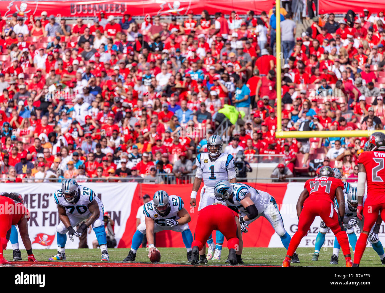 Tampa, Florida, USA. 02nd Dec, 2018. Tampa Bay Buccaneers center Ryan  Jensen (66) and Tampa Bay Buccaneers quarterback Jameis Winston (3) during  the game between the Carolina Panthers and the Tampa Bay