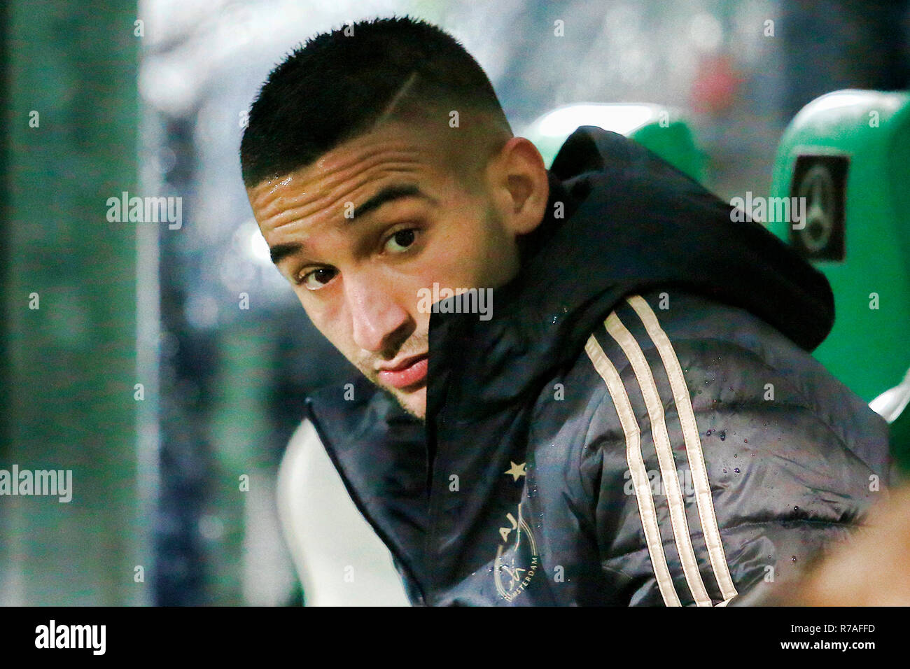 ZWOLLE 08 12 2018 MAC3PARK stadion season 2018 2019 Dutch Eredivisie Ajax player Hakim Ziyech as a substitute on the Ajax bench during the match PEC Zwolle Ajax Stock Photo Alamy