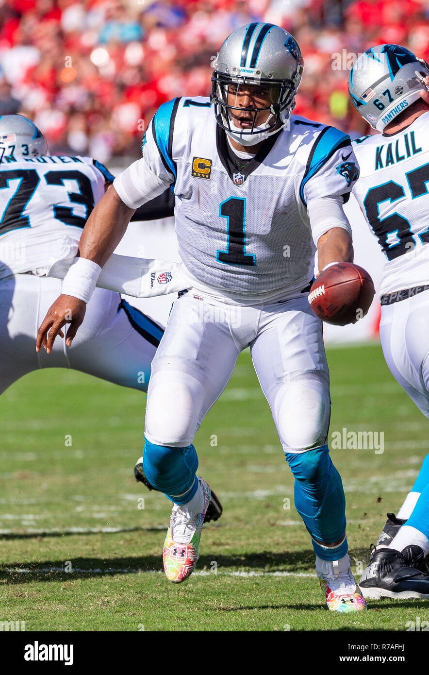 Tampa, Florida, USA. 02nd Dec, 2018. Carolina Panthers quarterback Cam  Newton (1) during the game between the Carolina Panthers and the Tampa Bay  Buccaneers at Raymond James Stadium in Tampa, Florida. Del