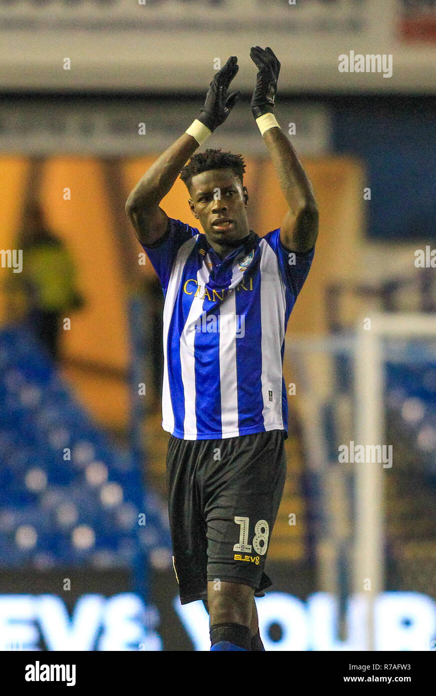 Hillsborough, Sheffield, UK. 8th December 2018.  Sky Bet Championship, Sheffield Wednesday v Rotherham United :  Two goal hero Lucas Joao of Sheffield Wednesday secures a 2-2 draw and thanks the fans at end of game Editorial use only, licence required for commercial use. No use in betting, games or a single club/league/player publications. Credit: Craig Milner/News Images/Alamy Live News Credit: Craig Milner/News Images/Alamy Live News Stock Photo