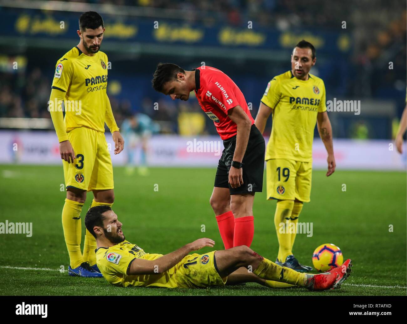 Alvaro Gonzalez, Pedraza, Gil Manzano and Cazorla during the football match between Villarreal CF and Celta de Vigo CF on December 8, 2018 at Ceramica Stadium in Villarreal, Spain.  Cordon Press Stock Photo