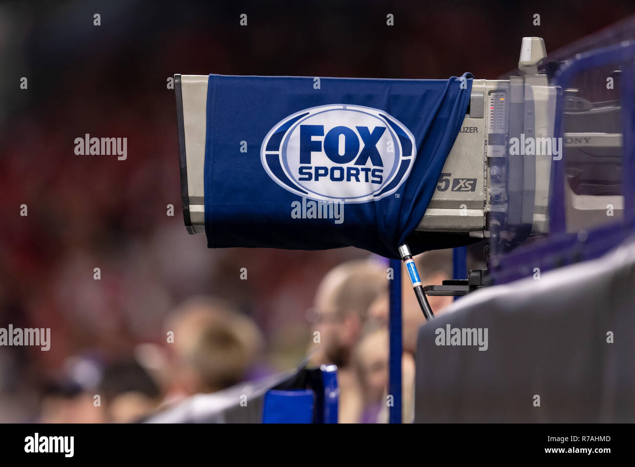 December 1st, 2018: A detailed view of a Fox Sports broadcast camera in the 2018 Big Ten Championship game between the Northwestern Wildcats and the Ohio State Buckeyes on December 01, 2018 at Lucas Oil Stadium in Indianapolis, IN. Adam Lacy/CSM. Stock Photo