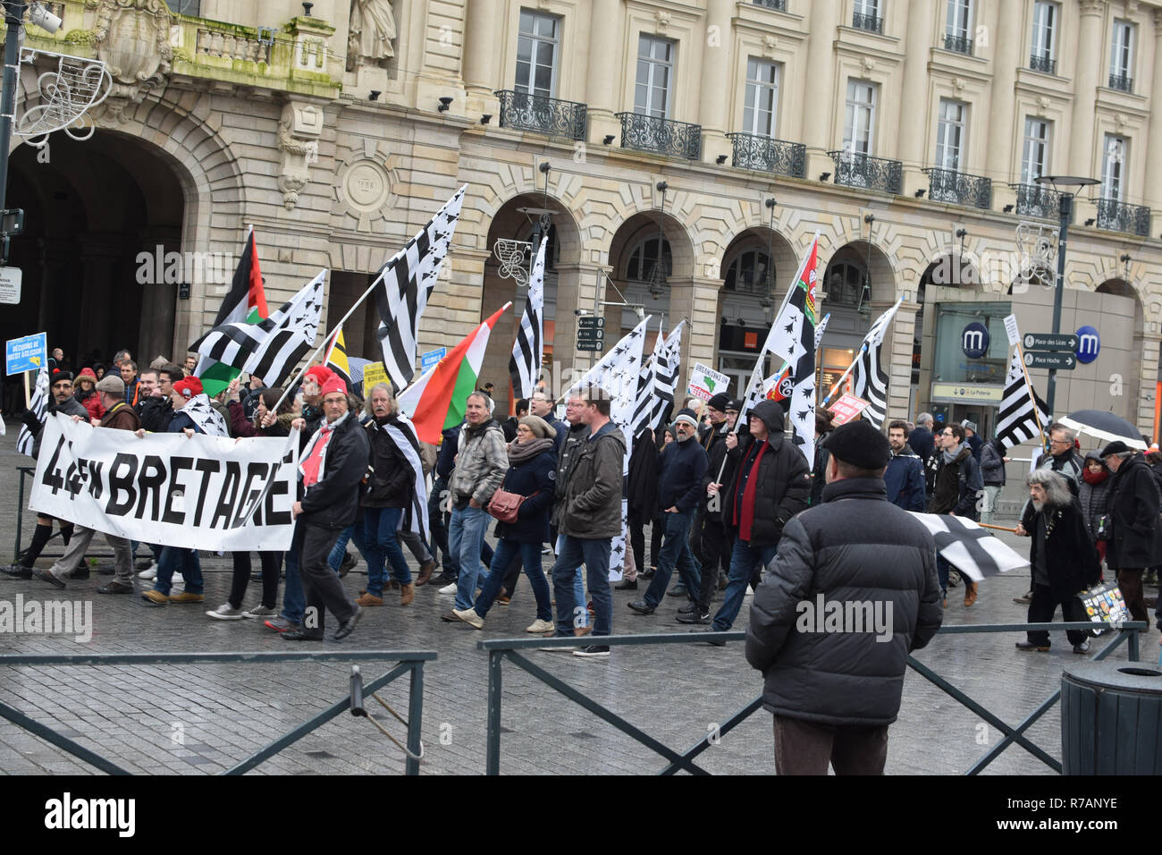 Renne, France. 8th Dec 2018. Participants in a peaceful demonstration in Rennes, Brittany, France on 8 December, 2018. Credit: Deborah Harmes/Alamy Live News Stock Photo