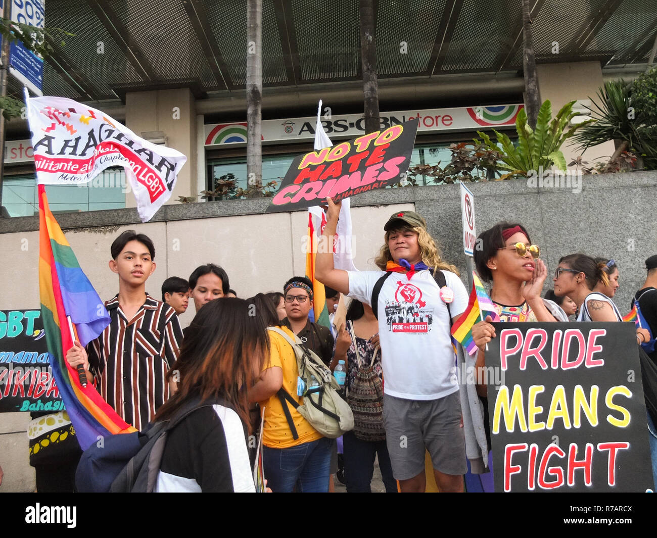 Quezon, Philippines. 8th Dec 2018. Several LGBT groups seen holding placards fighting for their rights. The Quezon City Government and the QC Pride Council host again the LGBT Pride March. It's aim is to campaign for HIV ang AIDS prevention and human rights. Credit: SOPA Images Limited/Alamy Live News Stock Photo