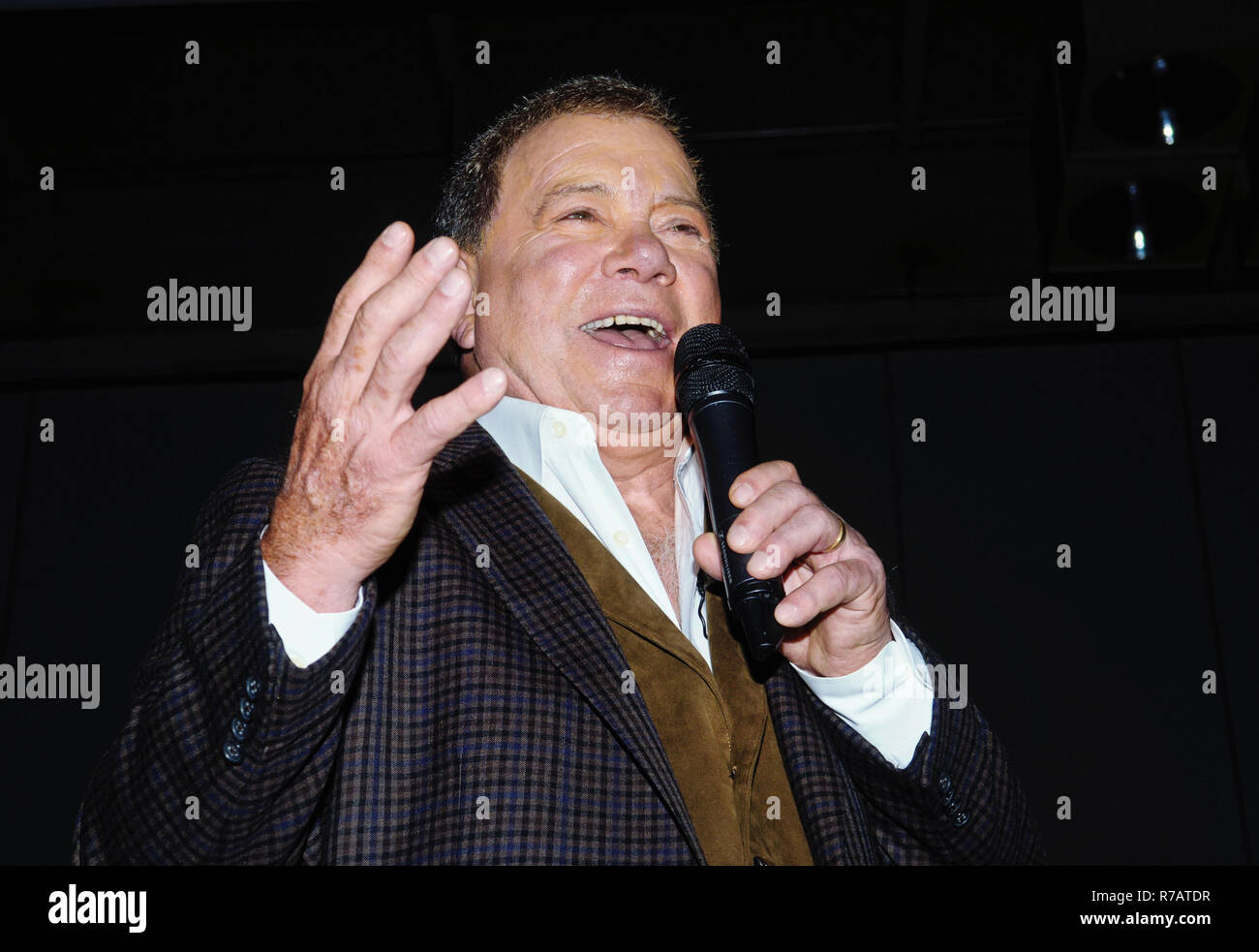 Hamilton, ON, USA. 26th Oct, 2018. 26 October 2018 - ''Star Trek'' icon WIlliam Shatner releases ''Shatner Claus: The Christmas Album'' which includes eclectic artists like Henry Rollins, Billy Gibbons, Rick Wakeman, Brad Paisley and Iggy Pop. File Photo: 2012 ''Shatner's World: We Just Live in It'' dress rehearsal, Hamilton Place Theatre, Hamilton, Ontario, Canada. Photo Credit: Brent Perniac/AdMedia Credit: Brent Perniac/AdMedia/ZUMA Wire/Alamy Live News Stock Photo