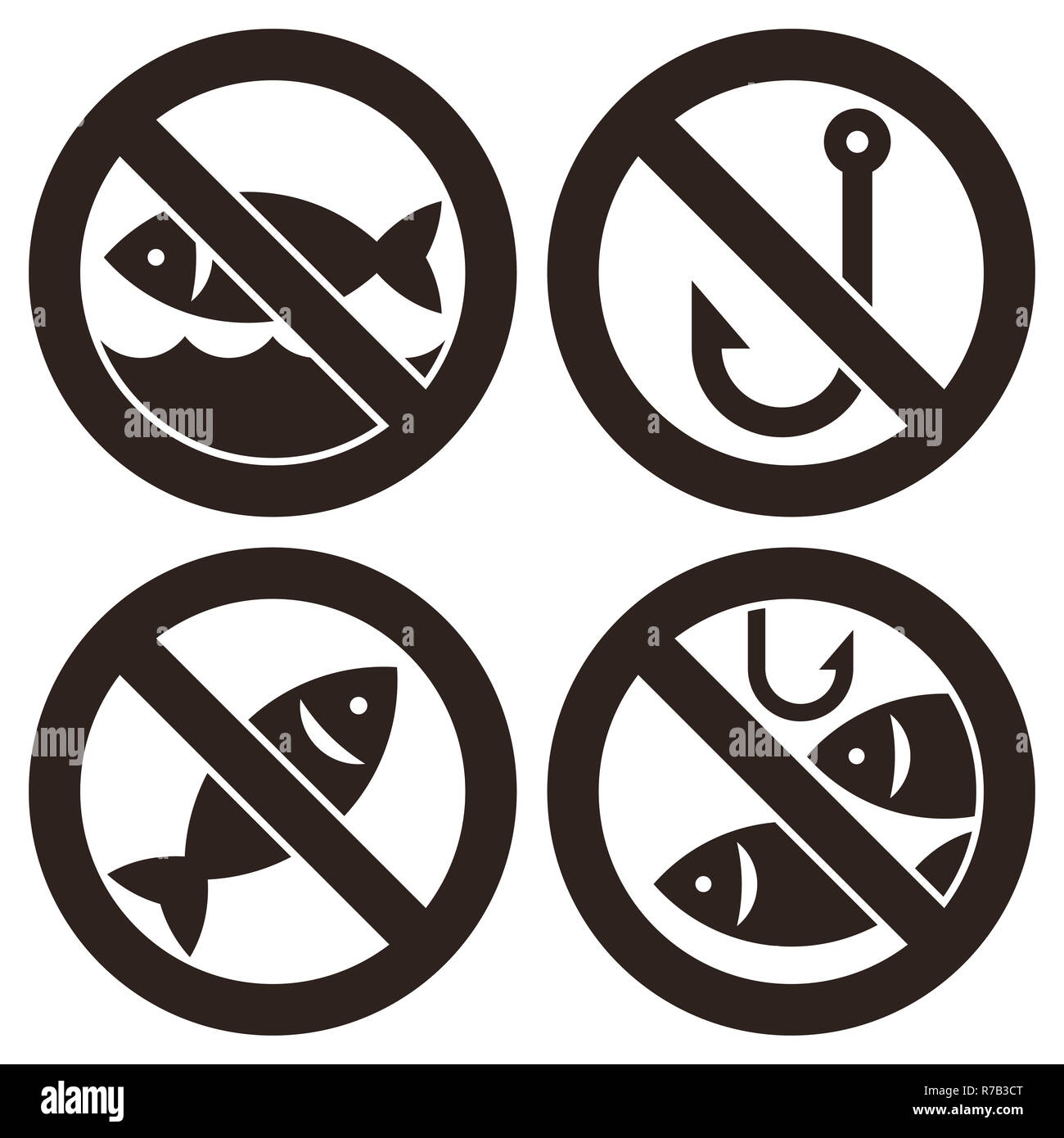 No fishing sign set. No fishing allowed sign isolated on white background Stock Photo