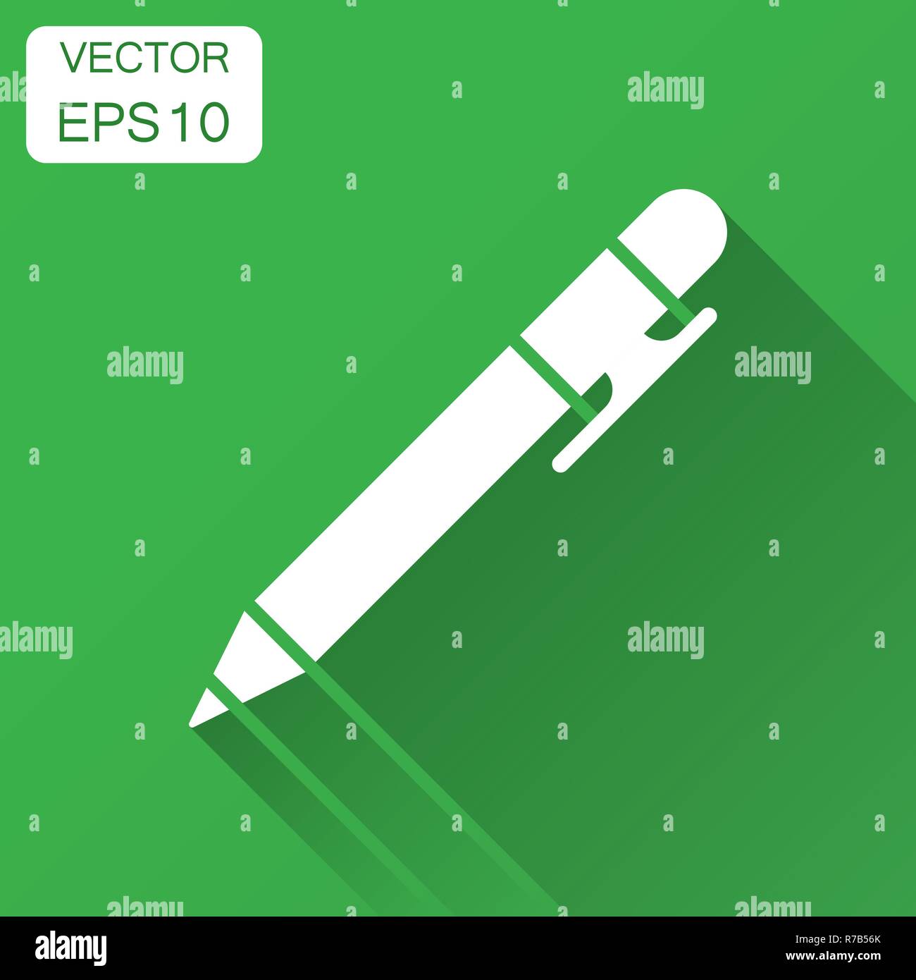 Pen icon in flat style. Highlighter vector illustration with long shadow. Pen business concept. Stock Vector