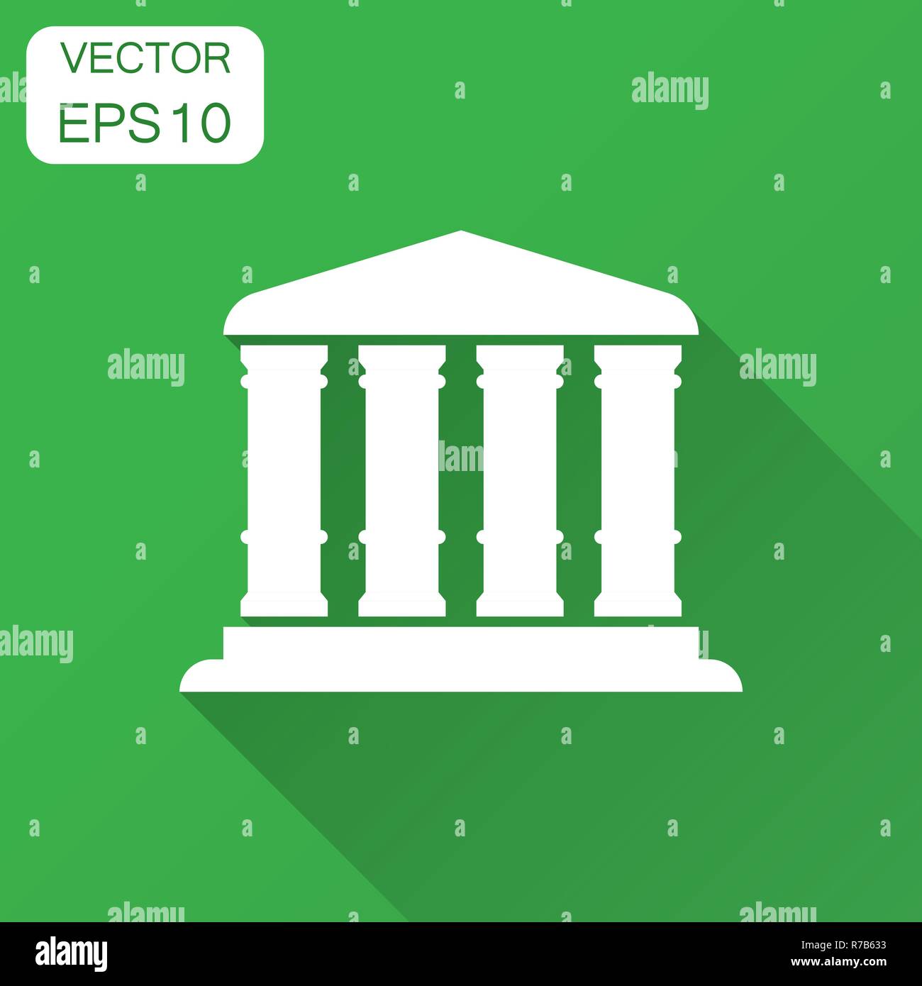 Bank building icon in flat style. Government architecture vector ...