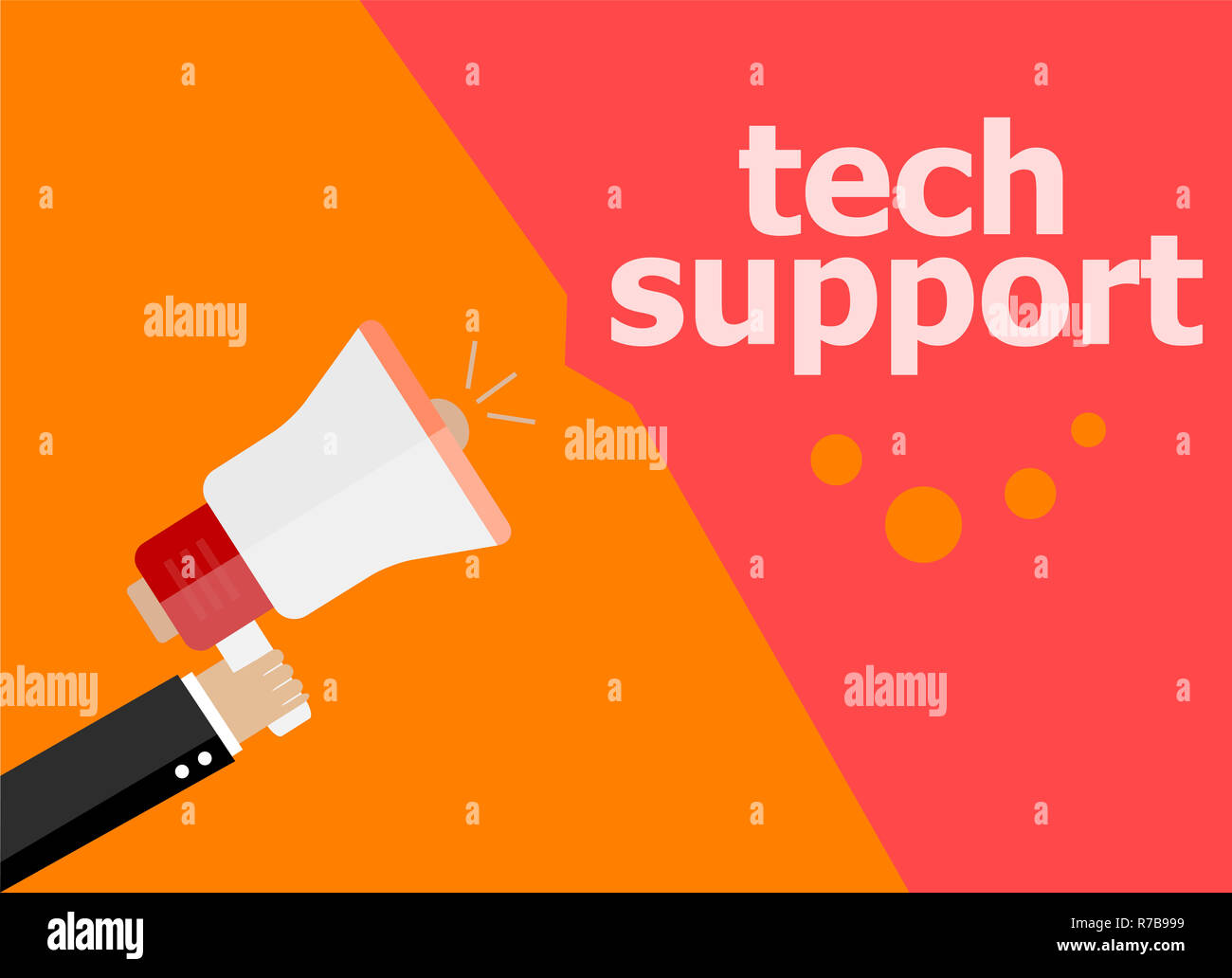 tech support. Hand holding a megaphone. flat style Stock Photo