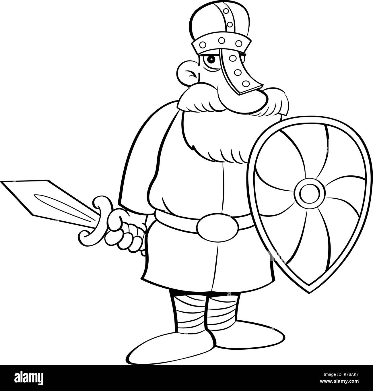 Black and white illustration of a medieval knight holding a shield and ...