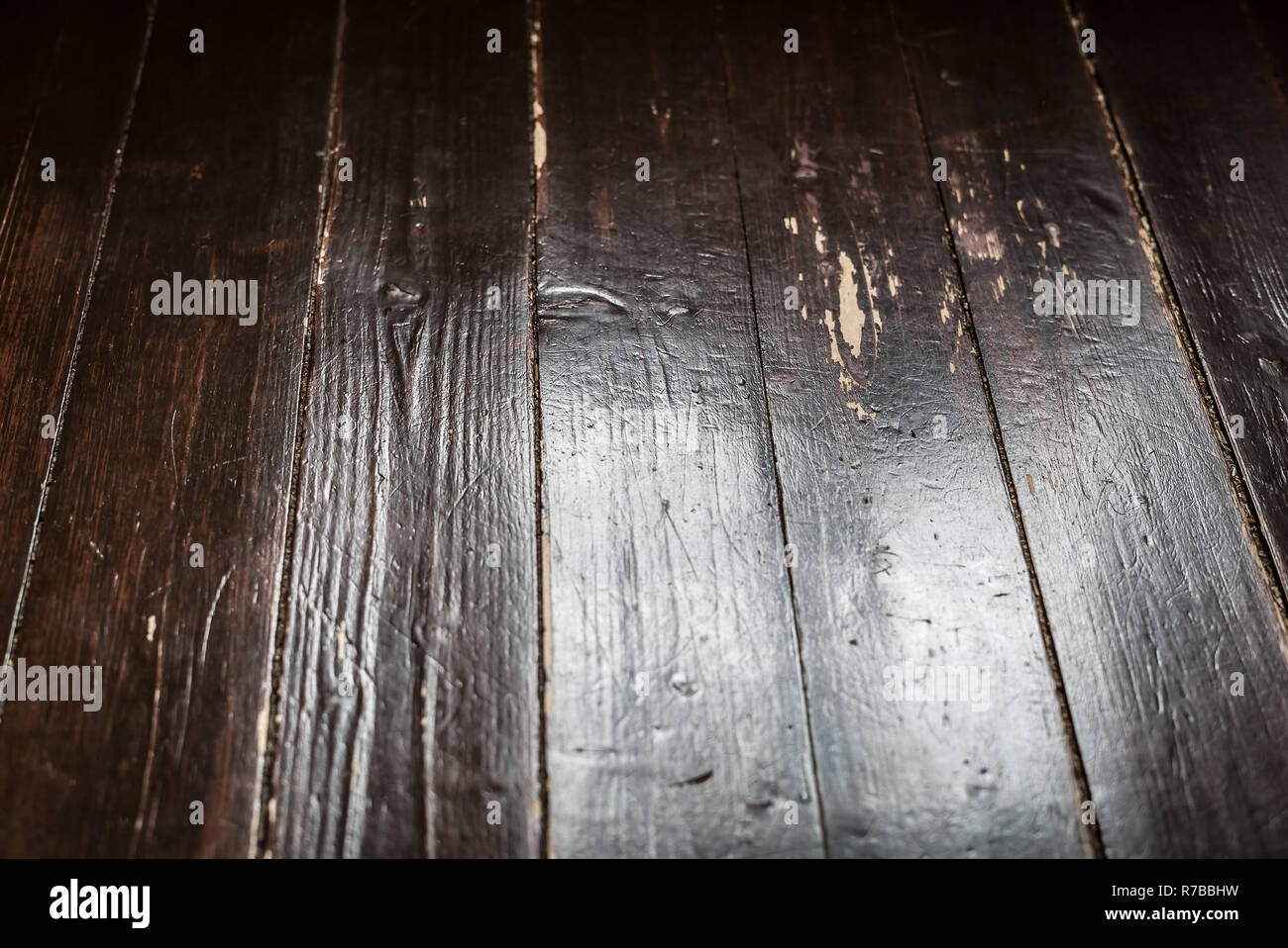 Lifestyle Closeup Of Rustic Worn And Scratched Wooden Floor