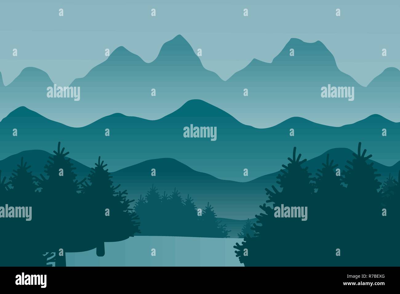 Vector landscape with hills and coniferous forest - simple illustration ...