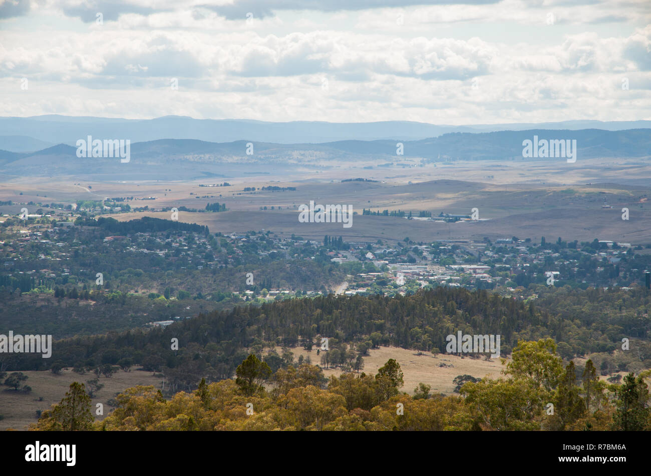 Cooma and surrounding Australian landscape from the Mt Gladstone