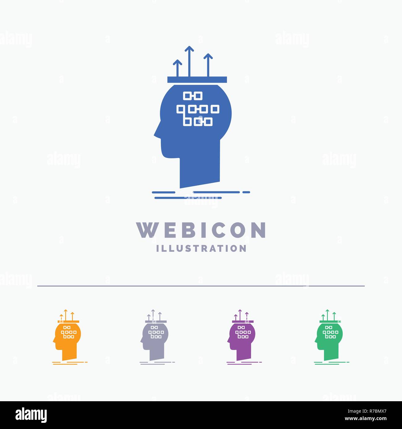 Algorithm, brain, conclusion, process, thinking 5 Color Glyph Web Icon Template isolated on white. Vector illustration Stock Vector