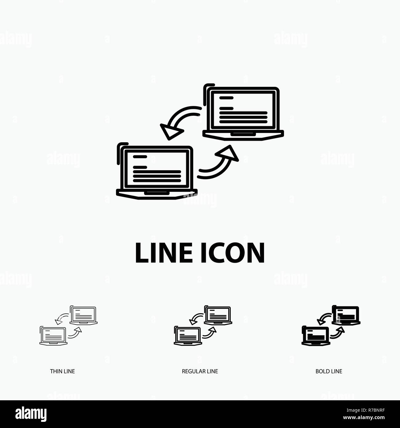 Computer, connection, link, network, sync Icon in Thin, Regular and Bold Line Style. Vector