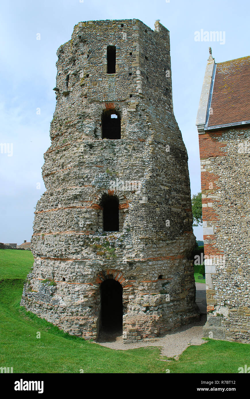 The Roman lighthouse at Dover Castle, a medieval castle in Dover, Kent ...