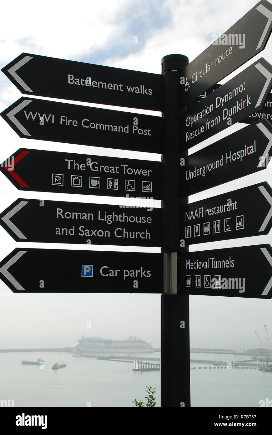 Information signs at Dover Castle, Kent, England. Dover Castle is a