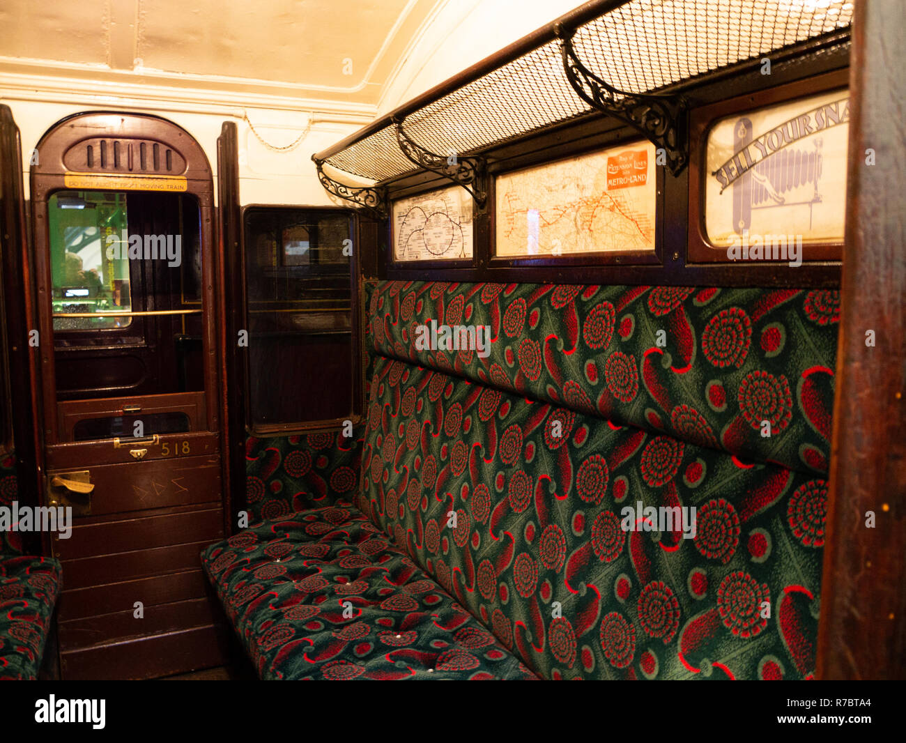 Vintage London Underground train carriages, London Transport Museum, London, UK Stock Photo