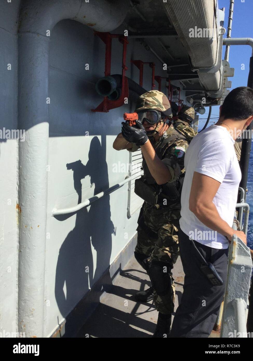 MEDITERRANEAN SEA (May 15, 2017) Algerian sailors practiced visit, board, search and seizure techniques during exercise Phoenix Express 2017, May 15. Phoenix Express, sponsored by U.S. Africa Command and facilitated by U.S. Naval Forces Europe-Africa/U.S. 6th Fleet, is designed to improve regional cooperation, increase maritime domain awareness information sharing practices, and operational capabilities to enhance efforts to achieve safety and security in the Mediterranean Sea. ( Stock Photo