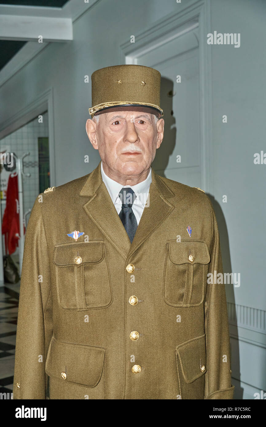 MONTREAL, CANADA - SEPTEMBER 23, 2018: Charles Andre Joseph Marie de Gaulle, french officer and statesman. Wax museum Grevin in Montreal, Quebec, Cana Stock Photo