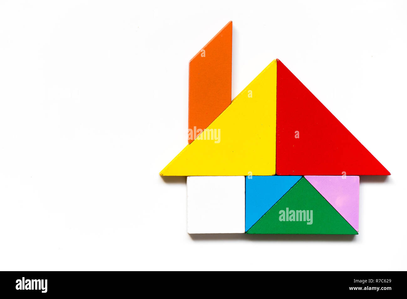 Color Wood Tangram Puzzle In Home Shape On White Background Stock Photo 