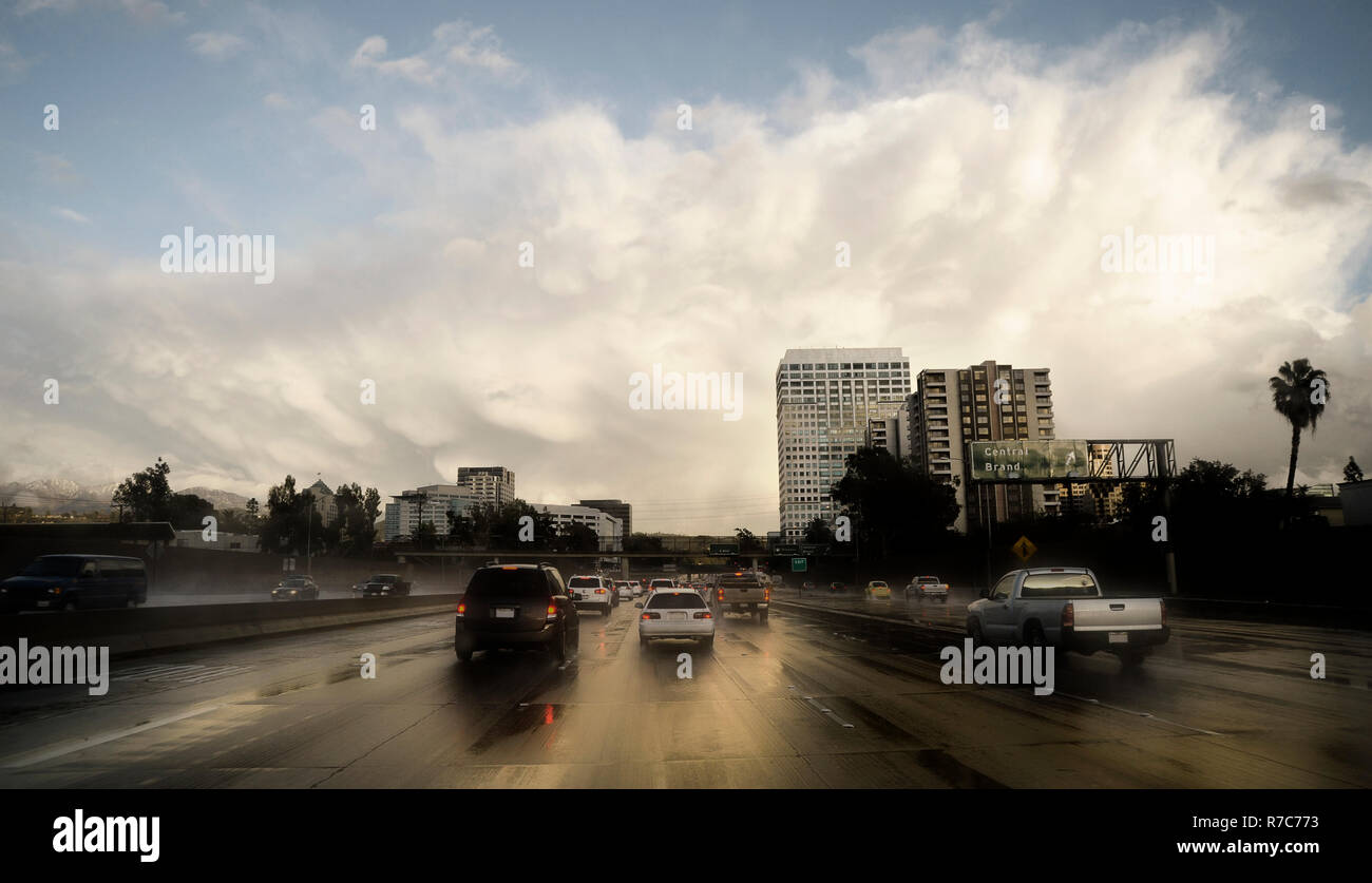 rainy afternoon commute in Los Angeles Stock Photo