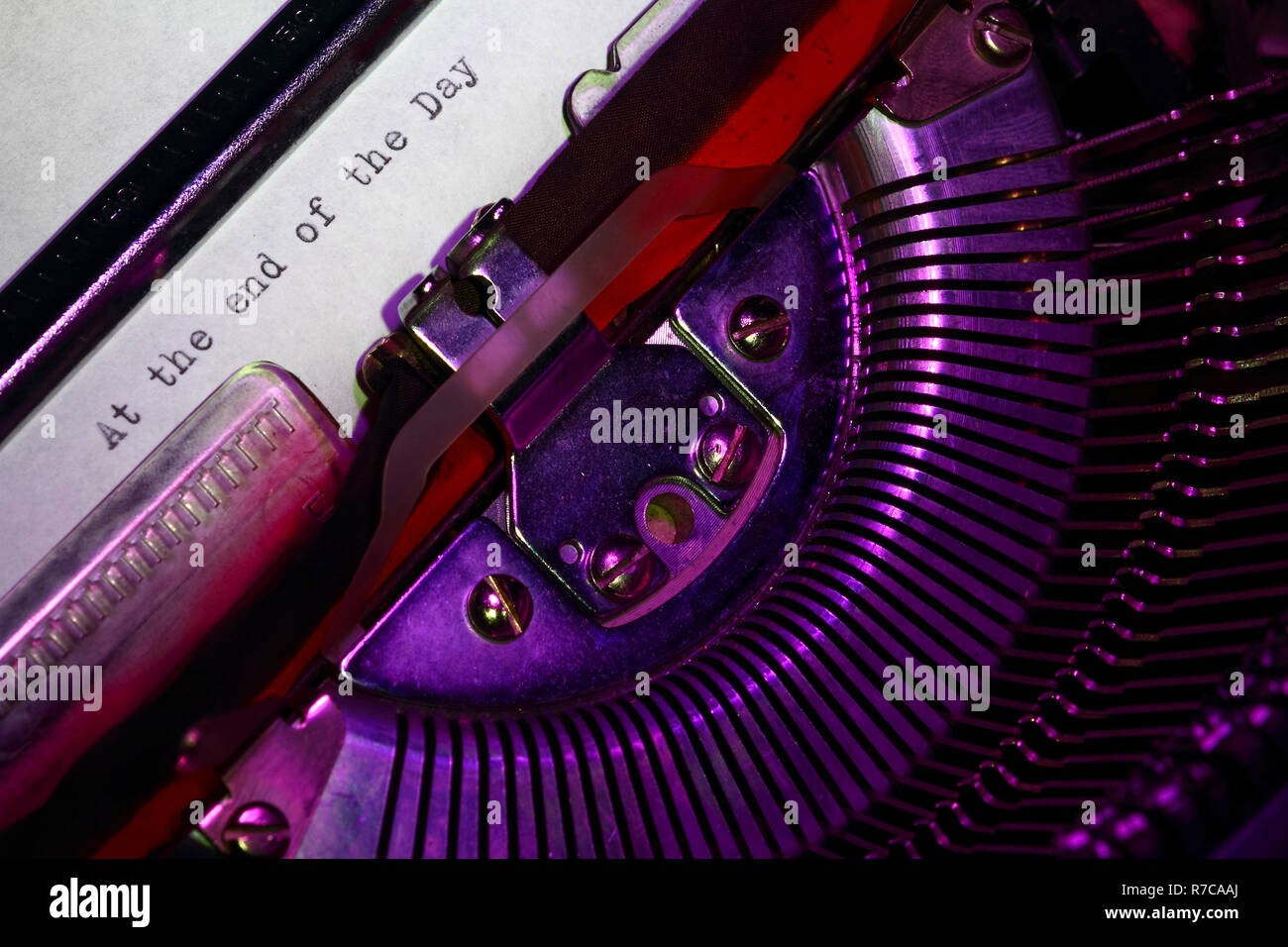 Vintage typewriter with the phrase at the end of the day printed on a letter Stock Photo